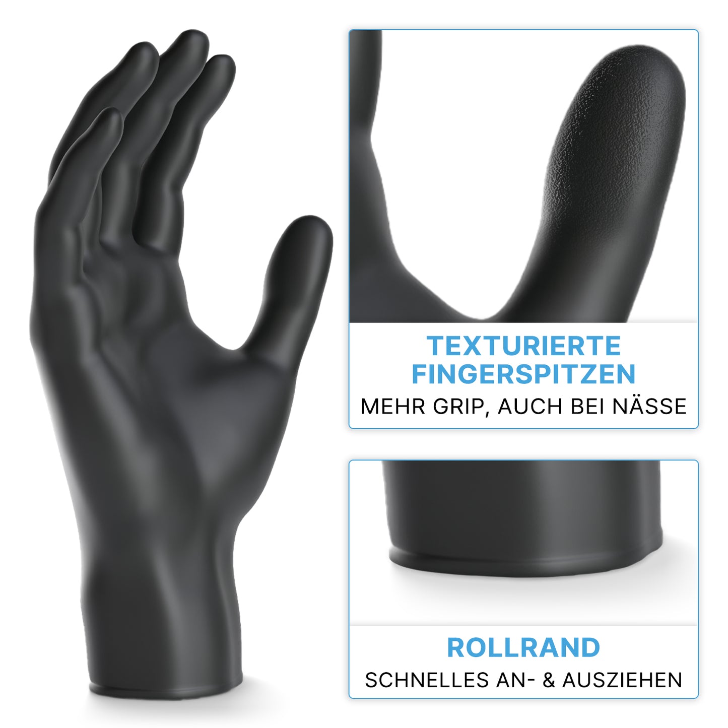 Der ARNOMED NITRIL BLACK XTRA STRONG von ARNOWA GmbH ist ein extra dicker schwarzer Einmalhandschuh aus Nitril mit texturierten Fingerspitzen für optimalen Grip und Rollrand für schnelles An- & Ausziehen.