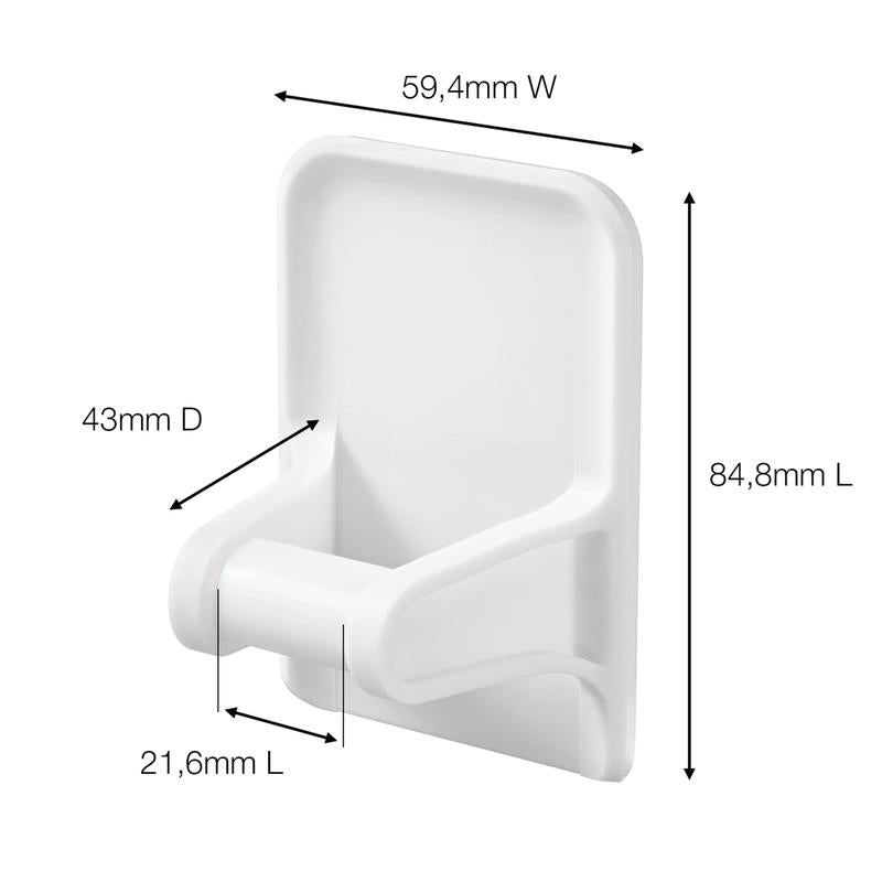 The Command™ spray bottle hanger 17009 from 3M Germany GmbH is a white, wall-mounted holder with a simple rectangular design (59.4x84.8x43mm; lower front: 21.6mm), ideal as a space-saving hanger for any room.