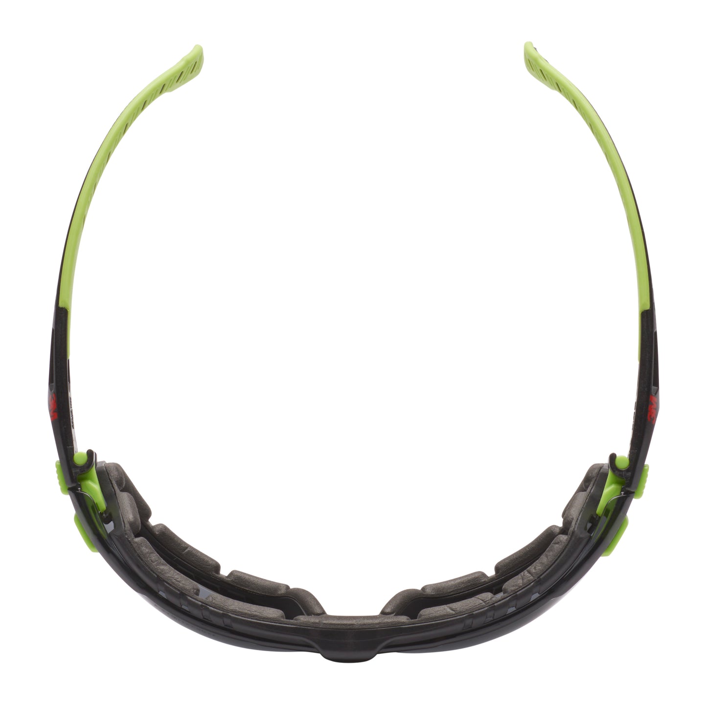 Die 3M™ Solus™ Schutzbrille 1000 von 3M Deutschland GmbH mit grün/schwarzem Rahmen, grauem Glas und aufsteckbarer Schaumstoffdichtung bietet durch Scotchgard™ Antibeschlag-Beschichtung optimalen Augenschutz.