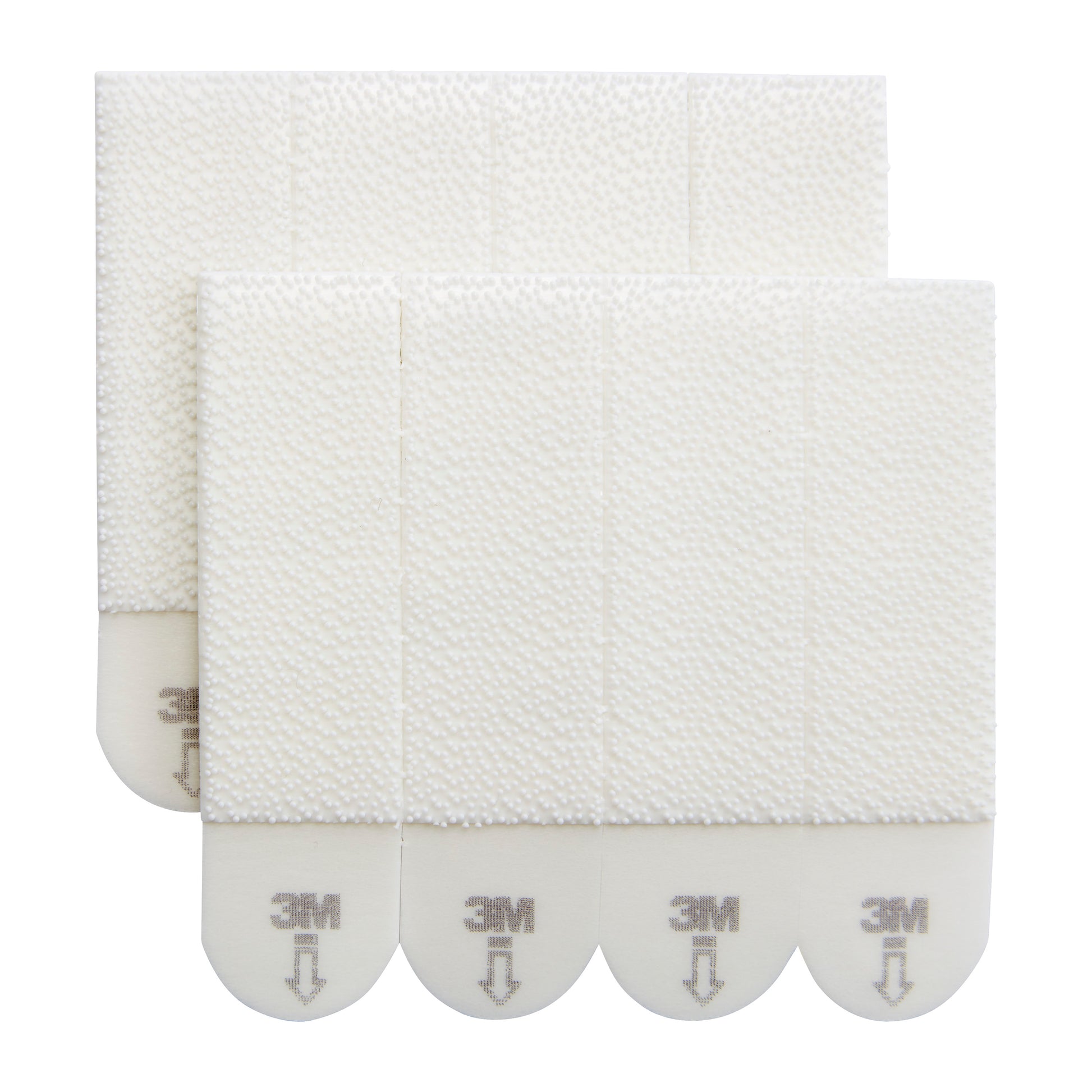 Die Command Picture Hanging Strips von 3M Deutschland GmbH (10 lb, Medium, White, 17204/PH204) verfügen über strukturierte weiße Klebestreifen mit aufgedrucktem 3M Branding und nach unten gerichteten Pfeilen an den Enden; jede Packung enthält zwei Sätze von zwei Streifen nebeneinander.