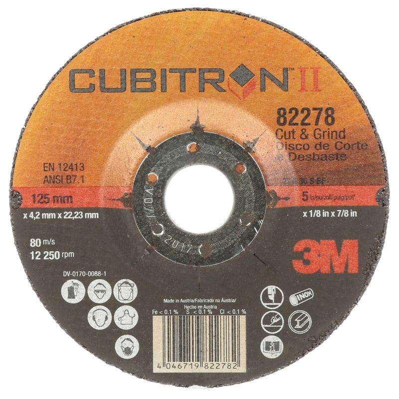 3M™ Cubitron™ II Cut & Grind Grinding Disc, T27, 125mm x 4mm x 22mm, 36+ | Pack (10 pieces)