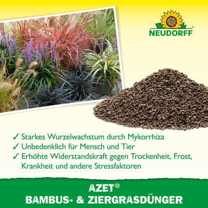 Azet Bambus- & ZiergrasDünger von Neudorff Shop fördert pflegeleichte Gräser und violette Blumen und sorgt so für einen charmanten Blickfang im Garten.