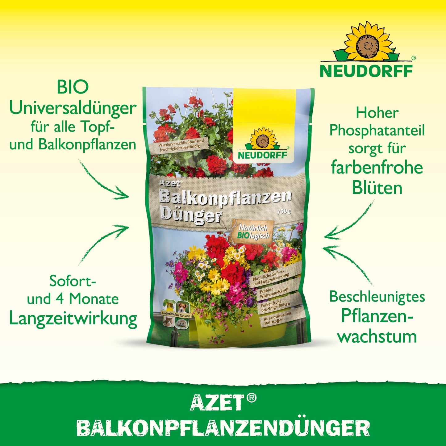 Neudorff Shop Azet Balcony Plant Fertilizer is ideal for summer flowers in balcony boxes and contains high-quality organic complete fertilizers for vigorous growth and vibrant blooms.