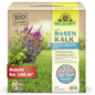 Eine 5 kg Kiste Azet RasenKalk von Neudorff Shop mit grünem Rasen und violetten Blumen, inklusive Griff und rotem Etikett "Reicht für 100 m²". Ideal zur Bekämpfung von Moos.