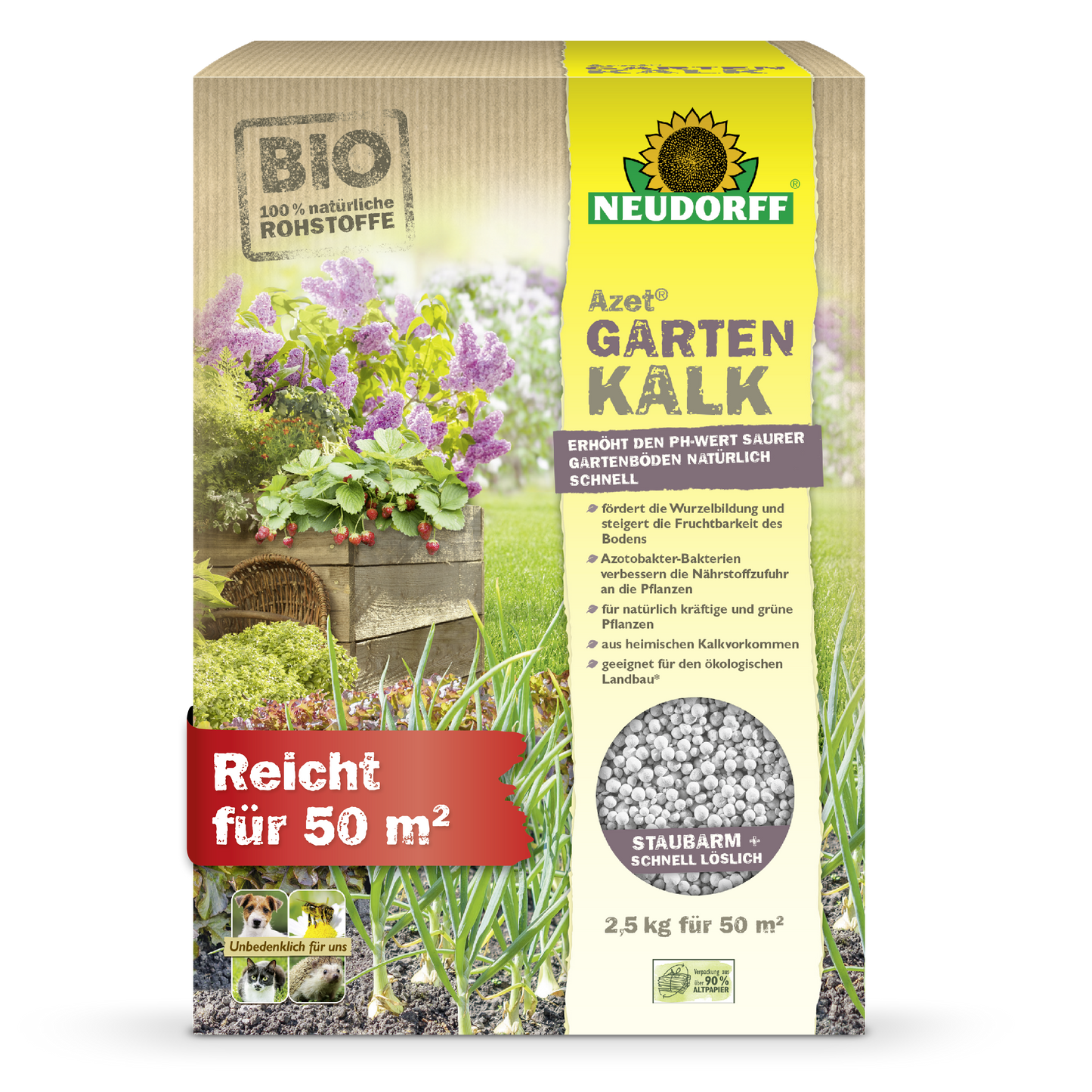 Azet GartenKalk aus dem Neudorff Shop ist ein Dünger, der perfekt zum Kalken geeignet ist, den pH-Wert von Boden ausgleicht und das Wachstum von saurem Boden fördert.