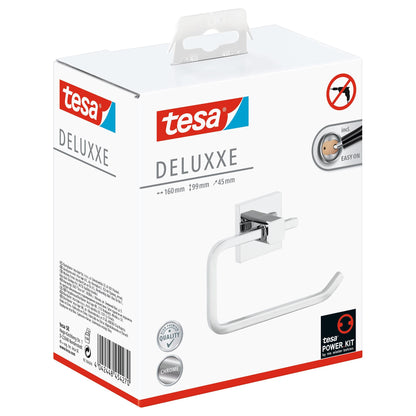 tesa DELUXXE Toilettenpapierhalter, ohne Deckel, Metall, verchromt, inkl. Klebelösung