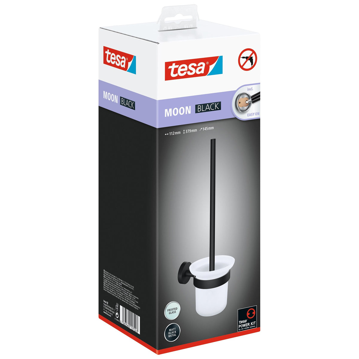 tesa MOON BLACK WC-Bürstenhalter, schwarz matt, inkl. Klebelösung