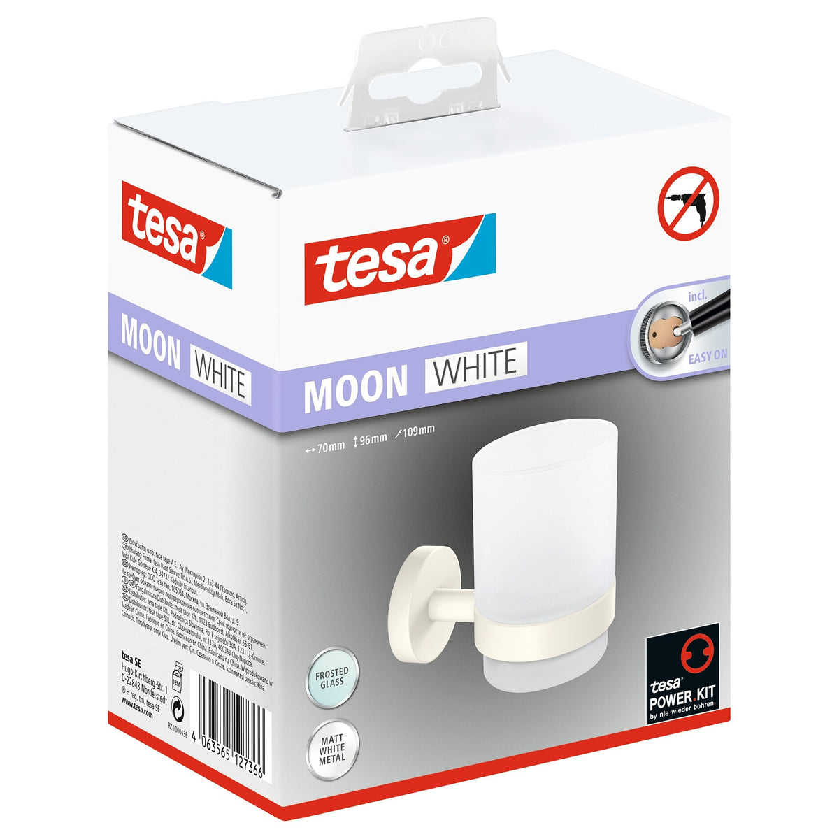 tesa MOON WHITE Zahnputzbecher Halter, weiß matt, inkl. Klebelösung