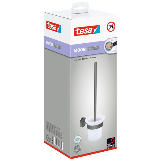 tesa MOON GREY Toilet Brush Holder, Matte Gray, with adhesive solution included