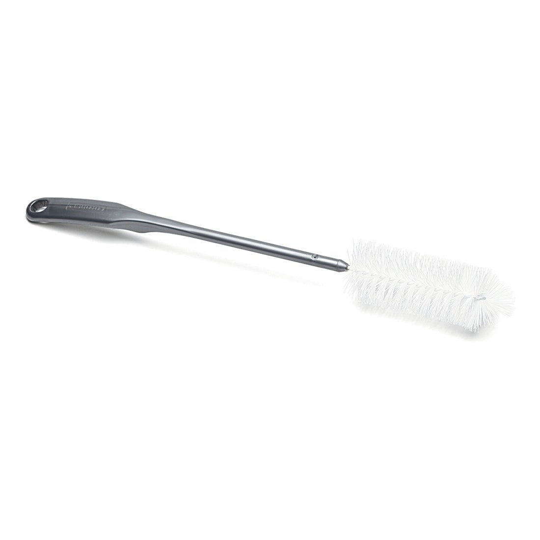 The Nölle Profi Brush bottle brush (460x160x60 mm) from Nölle Profi Brush Bürsten- & Pinseltechnik e.K. has stiff white nylon bristles in a cylindrical shape and a gray KS handle with a hanging hole.
