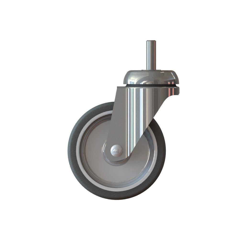 The TASKI Trolley Wheel 100mm from Diversey Deutschland GmbH & Co. OHG is a swivel castor with a metal bracket and rubber tire, for TASKI trolleys (1 piece package), depicted on a white background.