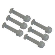 Six identical grey Protect Trolley rubber caps from Diversey Deutschland GmbH & Co. OHG are arranged in parallel rows on a white background - each rectangular with a rounded end and tab, designed as shock absorption for trolleys (1 piece package).