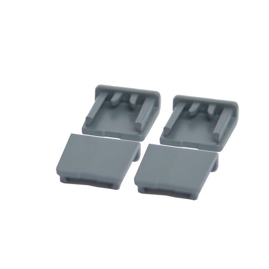 Eine graue Protect Trolley Abdeckkappe aus Kunststoff von Diversey Deutschland GmbH & Co. OHG, entwickelt zum Abdecken von Trolley-Montagepunkten, ist auf weißem Hintergrund abgebildet. Die Packung enthält 1 Stück mit offenen Seiten und inneren Rippen für sicheren Sitz.