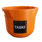 An orange plastic bucket with a black and white "TASKI" label, ideal for storing your Diversey VersaPlus 2.0 bottle holder or replacement bottle holder (1 piece) during cleaning, on a white background.