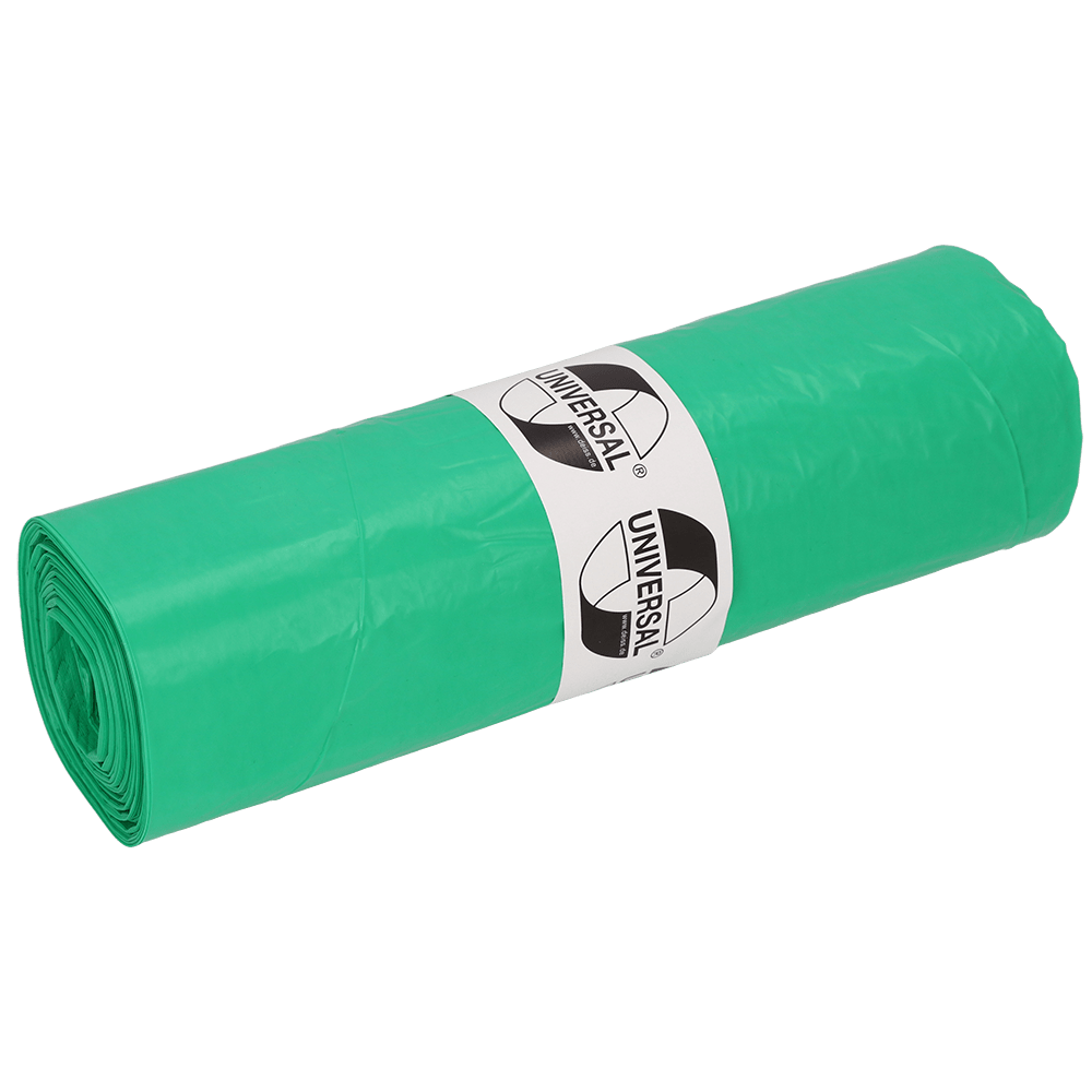 A pack of 50 green EMIL DEISS KG garbage bags (DEISS 42702, 575x1000x0.018 mm) with a "UNIVERSAL" label - ideal for versatile use and reliable performance.