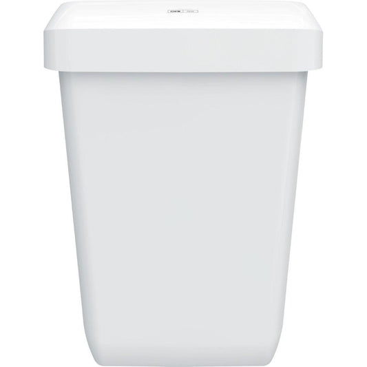 Der CWS ParadiseLine Abfallbehälter Paper Bin ist ein schlichter, rechteckiger weißer Kunststoffbehälter (43 l) mit aufgesetztem Deckel und glatten Oberflächen, abgebildet auf weißem Hintergrund. Einfaches und funktionales Design mit nur einem kleinen Etikett auf dem Deckel.
