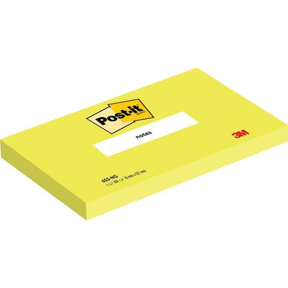 Pictured is a rectangular yellow Post-it® note pad (76 mm x 127 mm, 100 sheets/block, 100% PEFC) from 3M Deutschland GmbH with the Post-it logo on top, "notes" in the middle, and the 3M logo in the lower right corner.