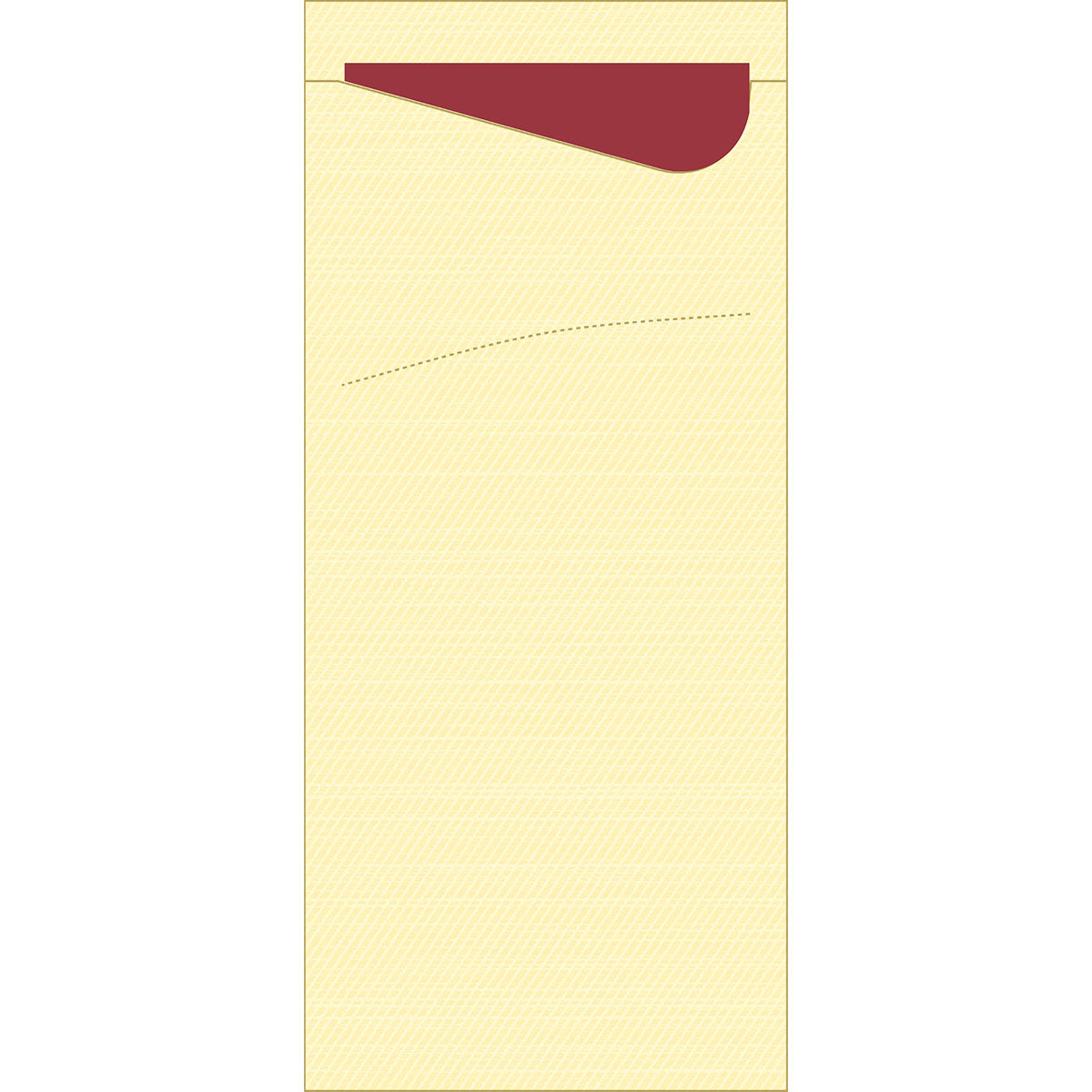 Ein gelber Versandumschlag mit roter Klappe, von vorne gesehen auf weißem Hintergrund, ist ideal für den Versand von Sacchetto Zelltuch 190 x 85 mm der Duni GmbH. Der Umschlag erscheint leer und ist oben teilweise geöffnet.