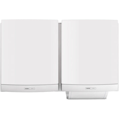 Two white CWS ParadiseLine DUO cloth towel dispensers, including panels, are mounted side by side. The dispenser on the right shows a partially dispensed towel and offers a hygienic solution with small labels near the bottom. Brand: CWS.