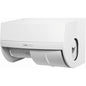 The CWS ParadiseLine toilet paper dispenser Toilet paper including Panel White is a wall-mounted, white rectangular dispenser with visible paper roll and front label, ideal for any bathroom area. Brand: CWS. Includes 1 piece.