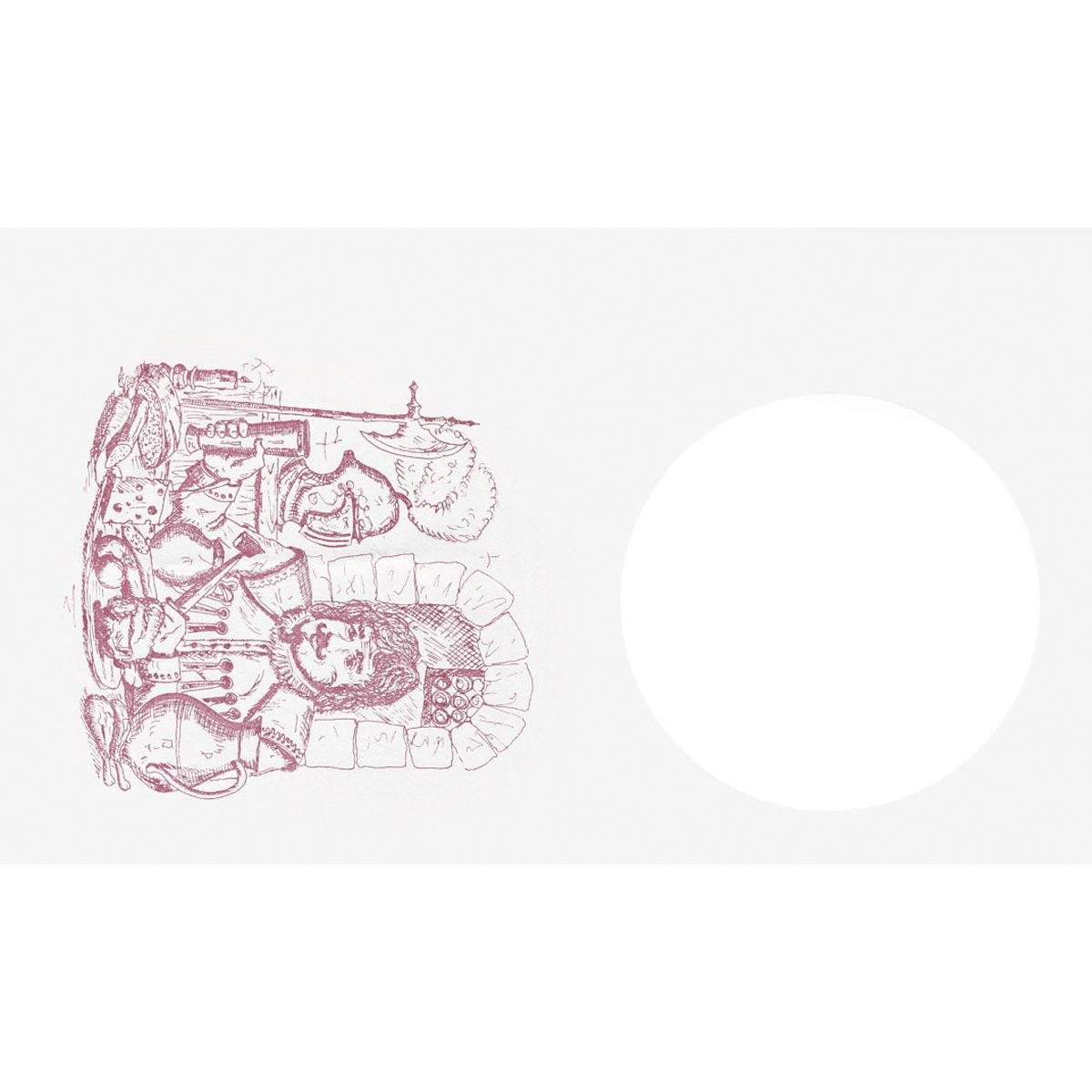 A line drawing shows a chef at a kitchen counter with food, utensils, and Dunicel bibs 40x60cm for children - Dining Knight Design (Duni GmbH), to the left of a large empty white circle on a solid background. Pack of 500 pieces.