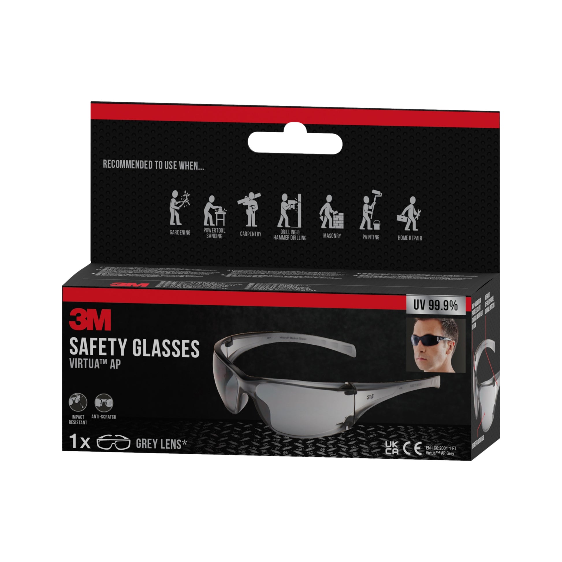 A 3M™ Virtua™ AP Schutzbrille mit grauem Glas (1 Stück, 3M Deutschland GmbH), inklusive UV-Schutz - empfohlen für Gartenarbeit, Bau, Handhabung, Maschinenbetrieb, Malerarbeiten und Reparaturen im Haushalt.