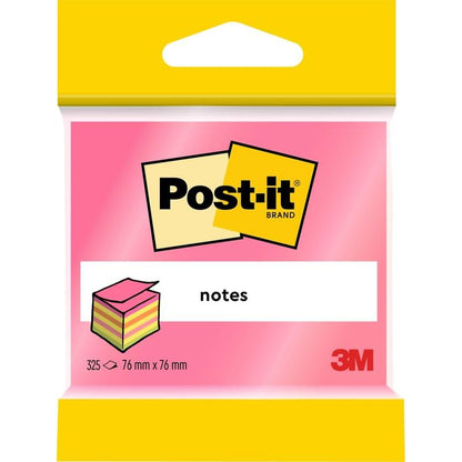 A pack of Post-it® Notes Cube from 3M Germany GmbH offers 325 pink and yellow sheets (76 mm x 76 mm) per block. They are ideal for the office and made from 100% PEFC-certified paper (SGSCH-PEFC-COC-110078).
