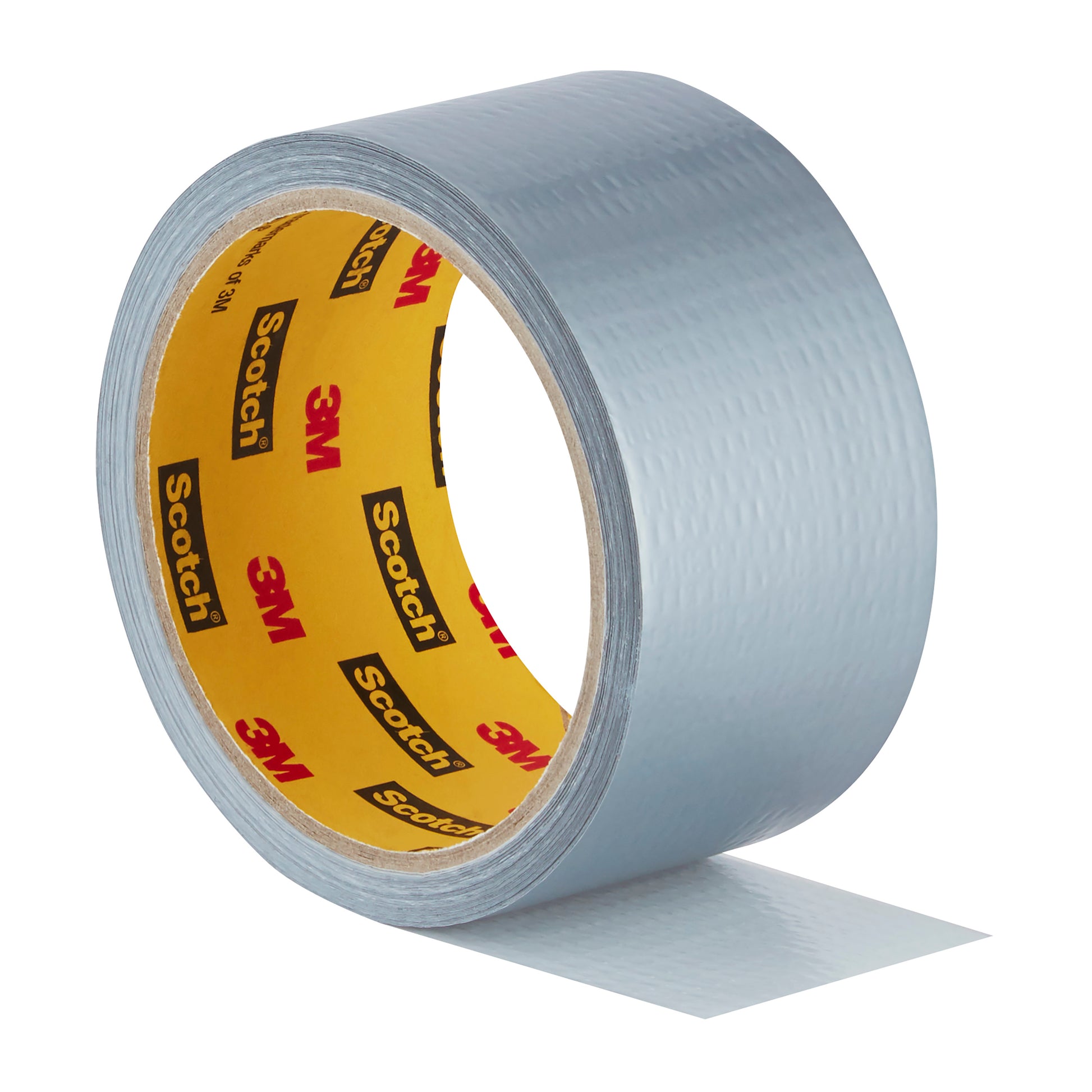 Abgebildet ist eine teilweise abgerollte Rolle Scotch® Universal Klebeband 2904 (10 m x 48 mm) der 3M Deutschland GmbH mit gelbem Kern vor weißem Hintergrund.