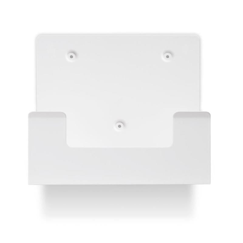 Eine weiße, rechteckige Orkla Wound Care AB Wandhalterung für Augenspületui REF 51011042 (1 Stück) mit drei Schraublöchern und einer vorderen Öffnung, von oben vor einem schlichten weißen Hintergrund dargestellt.