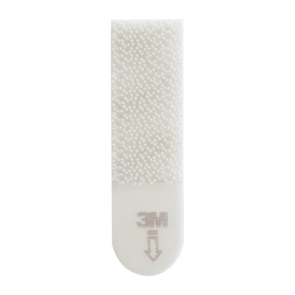 Ein einzelner Command™ Bilder-Montage Strip S 17202FGN von 3M Deutschland GmbH in Weiß, mit strukturierter Oberfläche, grauem Pfeil und "3M" Logo - ideal zum Befestigen von Bildern ohne Spuren dank starker Klebekraft.