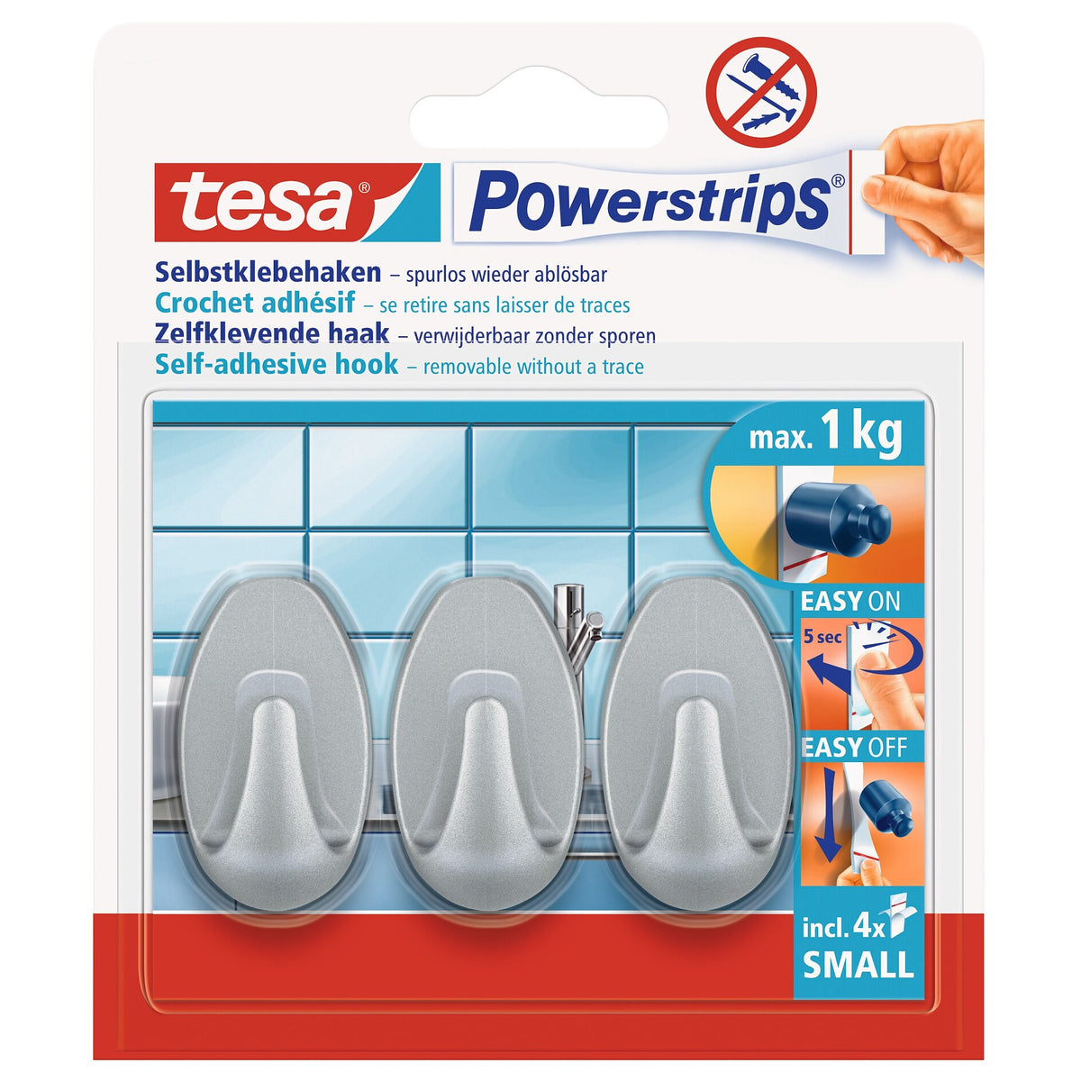 tesa Powerstrips Haken Small Oval matt-chrom