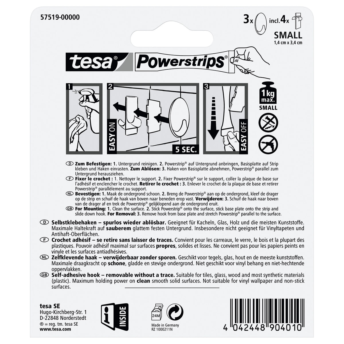 tesa Powerstrips Haken Small Oval matt-chrom