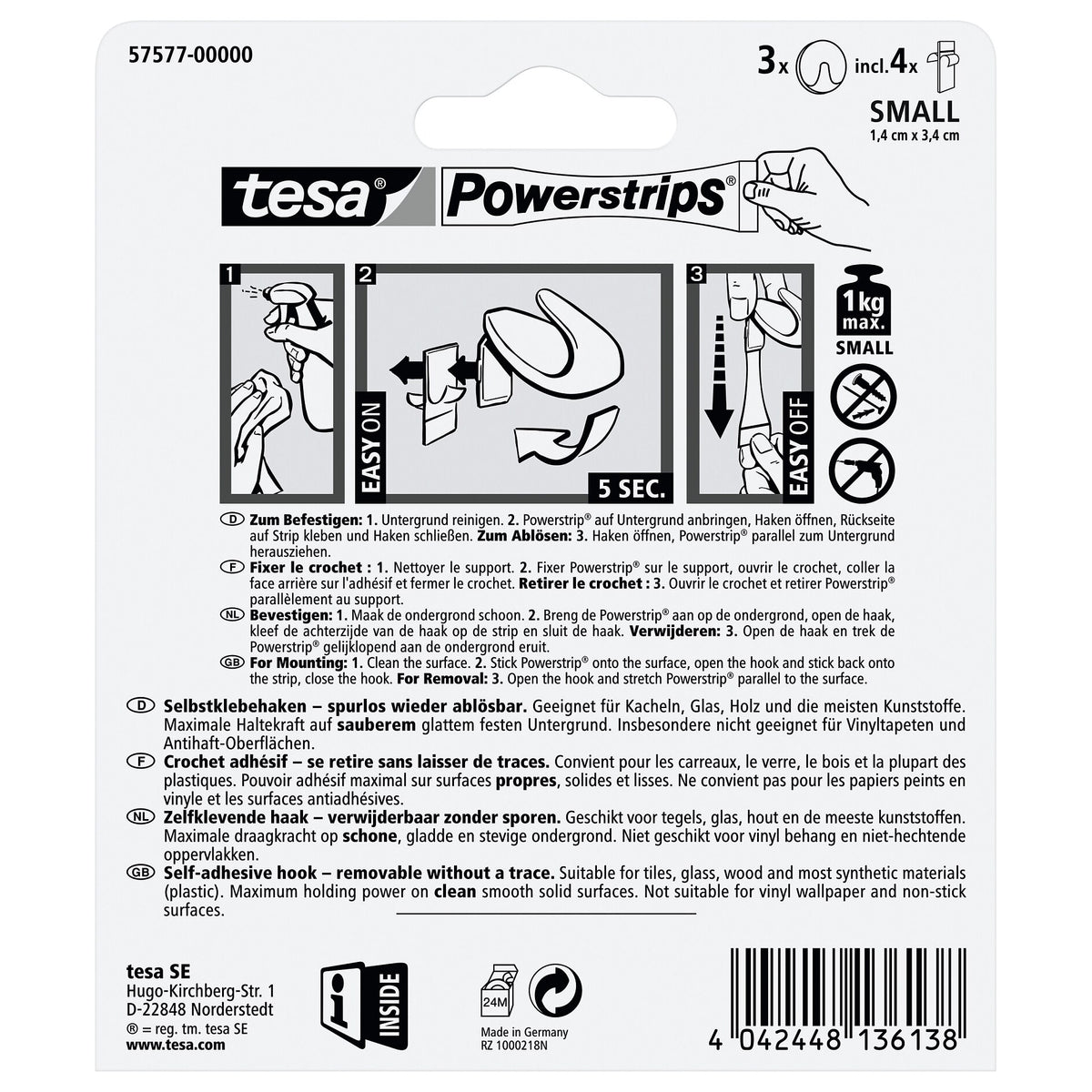 tesa Powerstrips Haken Small Rund weiß