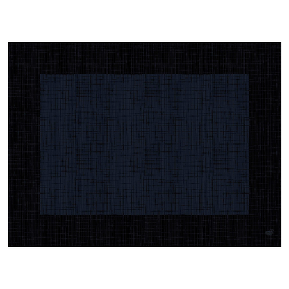 An abstract image showing a large dark blue rectangle with a textured grid pattern reminiscent of the sophisticated Duni Dunicel® placemat 30 x 40 cm 'Linnea Black' by Duni GmbH, against a black background reflecting the grid structure.