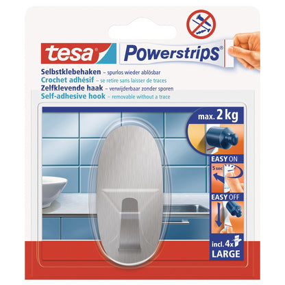 tesa Powerstrips Haken L Metall Oval, weiß