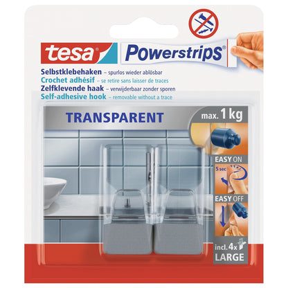 tesa Powerstrips Transparent Haken LARGE matt-chrom