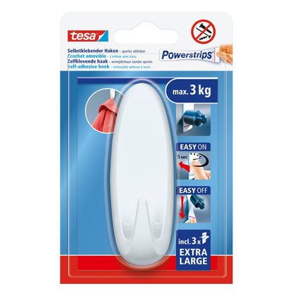tesa Powerstrips Selbstklebende Haken, XL Oval, weiß