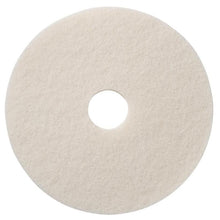 Das TASKI Americo Pad Weiß Hochwertiges Highspeed-Polierpad von Diversey Deutschland GmbH & Co. OHG ist ein rundes, weißes, strukturiertes Pad mit einem Mittelloch, abgebildet auf einem einfarbig weißen Hintergrund - ideal für das Hochgeschwindigkeits-Polieren.