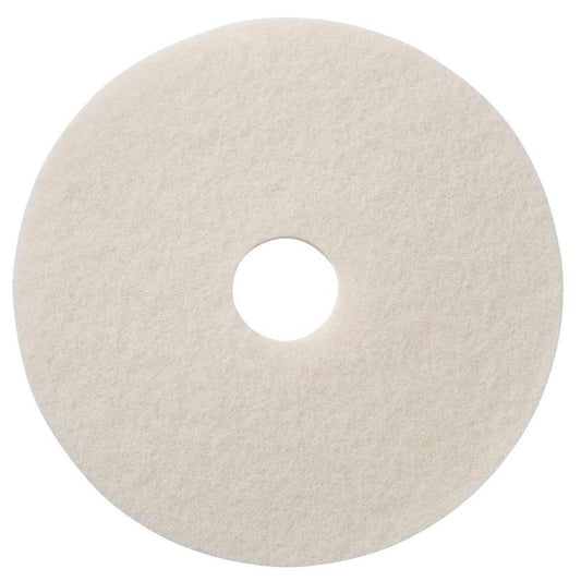 Das TASKI Americo Pad Weiß Hochwertiges Highspeed-Polierpad von Diversey Deutschland GmbH & Co. OHG ist ein rundes, weißes, strukturiertes Pad mit einem Mittelloch, abgebildet auf einem einfarbig weißen Hintergrund - ideal für das Hochgeschwindigkeits-Polieren.