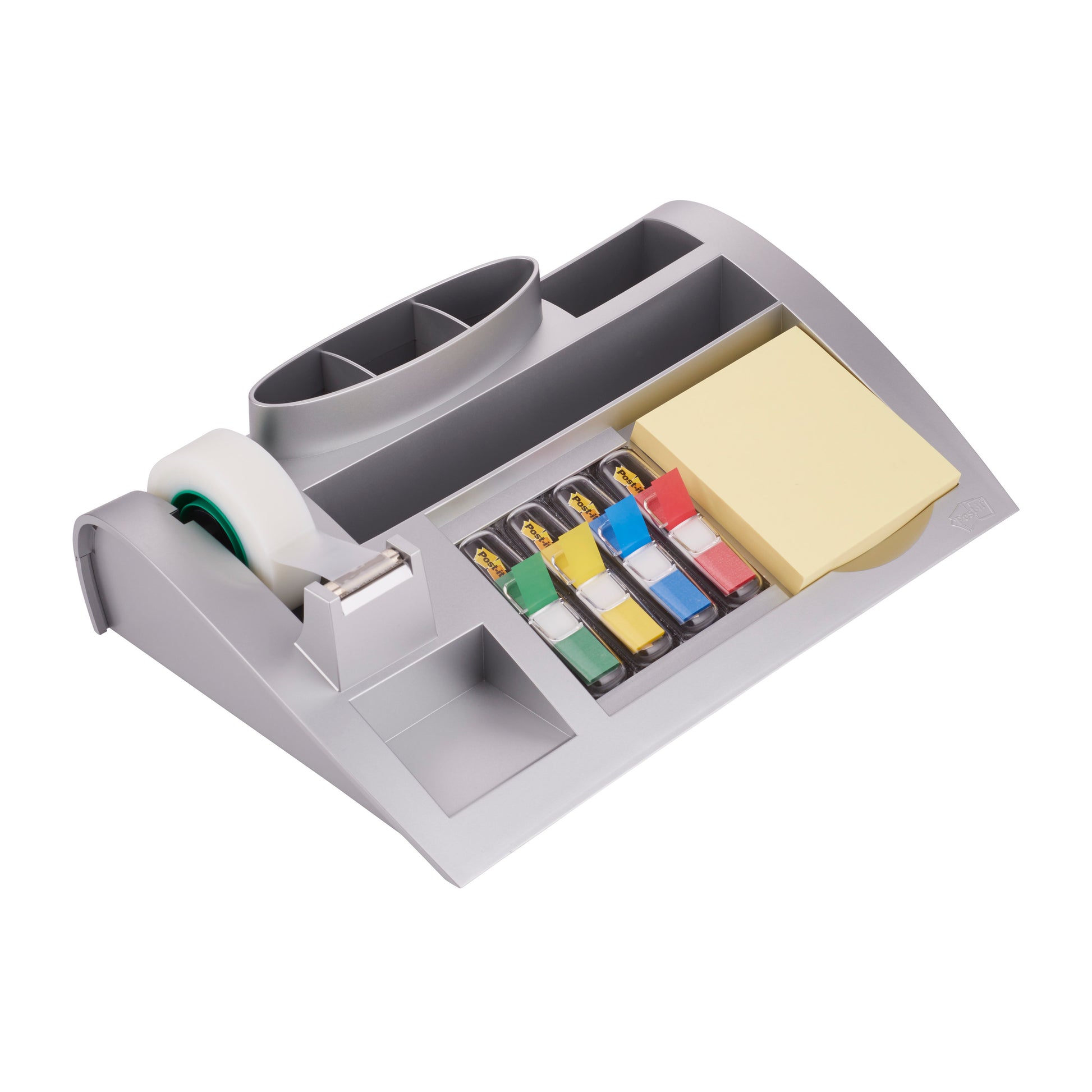 Der Post-it® Tisch-Organizer von 3M Deutschland GmbH enthält Post-it® Notes, Index, Scotch® Magic™ Klebeband im Abroller und bietet mehrere Aufbewahrungsfächer. Packung mit 1 Stück.