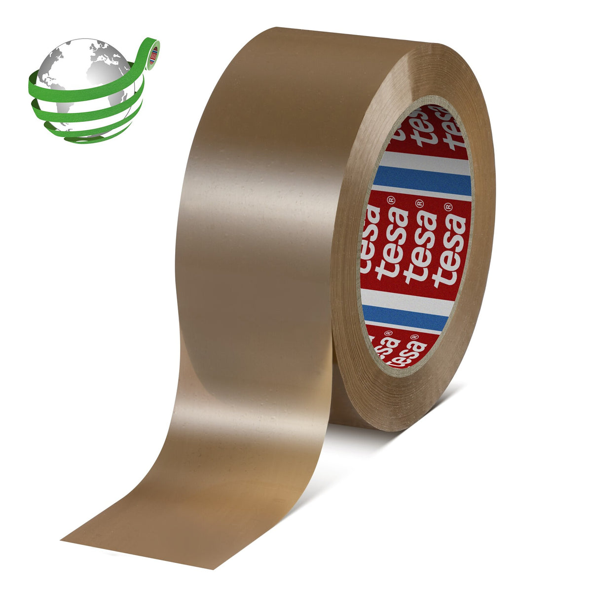 tesa 60418 Packband aus recyceltem Polyester, 132 m x 50 mm braun