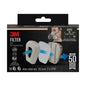 A box of 3M™ Filter Set 6003-1, A2P3 organic vapors (2x6055, 2x5935, 2x501) by 3M Deutschland GmbH with replaceable respiratory filters with A2P3 protection and packaging illustrating the assembly and use of the filters.