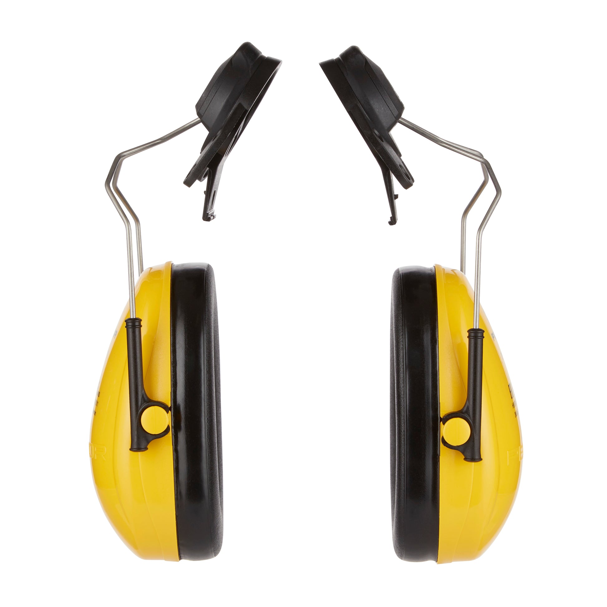 Ein 3M™ PELTOR™ Optime™ I Kapselgehörschutz für Schutzhelm H510P3E (SNR 26 dB, Gelb) von 3M Deutschland GmbH ist als Über-Ohr-Modell mit Metallbügeln dargestellt, die sich auf weißem Hintergrund gegenüberstehen. Packung: 1 Stück.