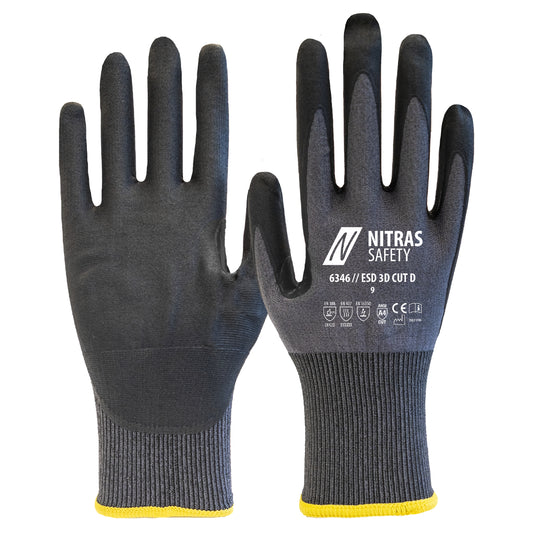 NITRAS ESD 3D CUT D, cut protection gloves, gray / black