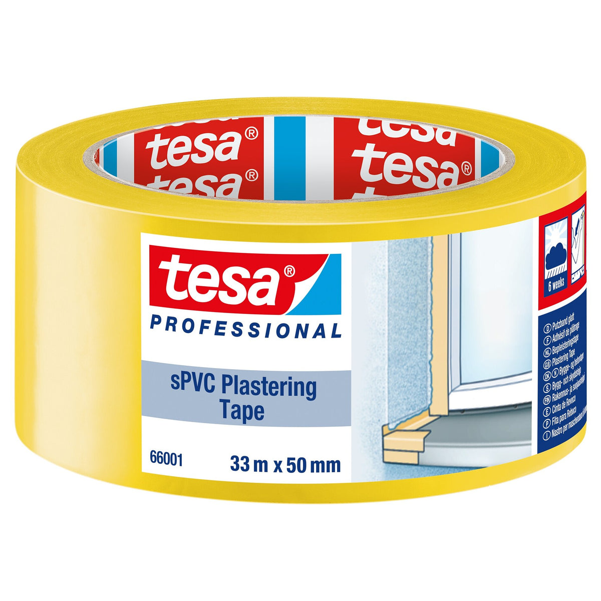 tesa Professional 66001 Putzband sPVC glatt, gelb 33 m x 50 mm