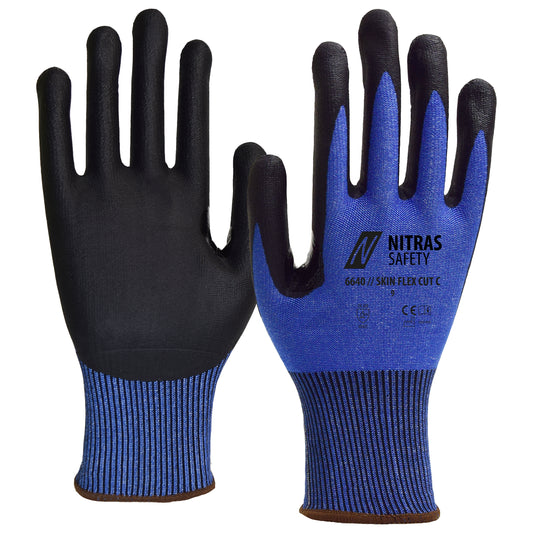 NITRAS SKIN FLEX CUT C, cut protection gloves, blue / black