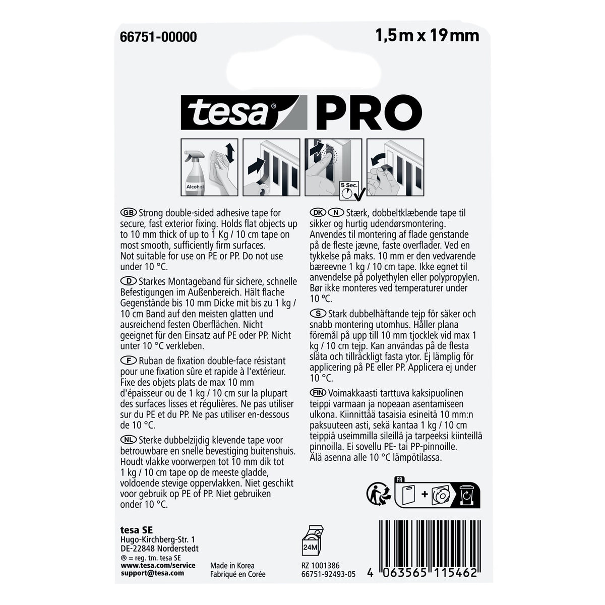 tesa PRO 66751 Mounting Outdoor Klebeband, transparent 1,5 m x 19 mm