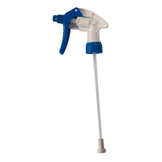 Der Triggerpro 750ml blau/weiß Sprühkopf von Diversey Deutschland GmbH & Co. OHG ist passend für 750ml-Flaschen. Er hat einen blau/weißen Griff, einen weißen Körper und ein langes klares Saugrohr (Packung: 1 Stück).