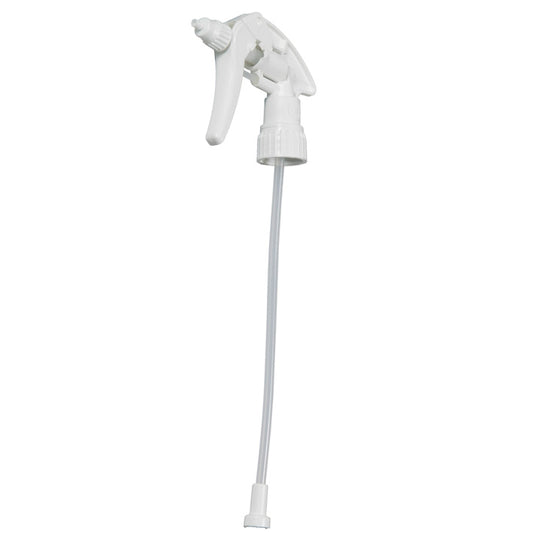 Der Diversey Triggerpro 750ml White/White Foam Schaum-Sprühkopf (1 Stück) ist eine weiße Triggerflasche mit einem langen Tauchrohr für effektiven Schaum, konzipiert für 750ml Flaschen. Isoliert auf einfarbig weißem Hintergrund.