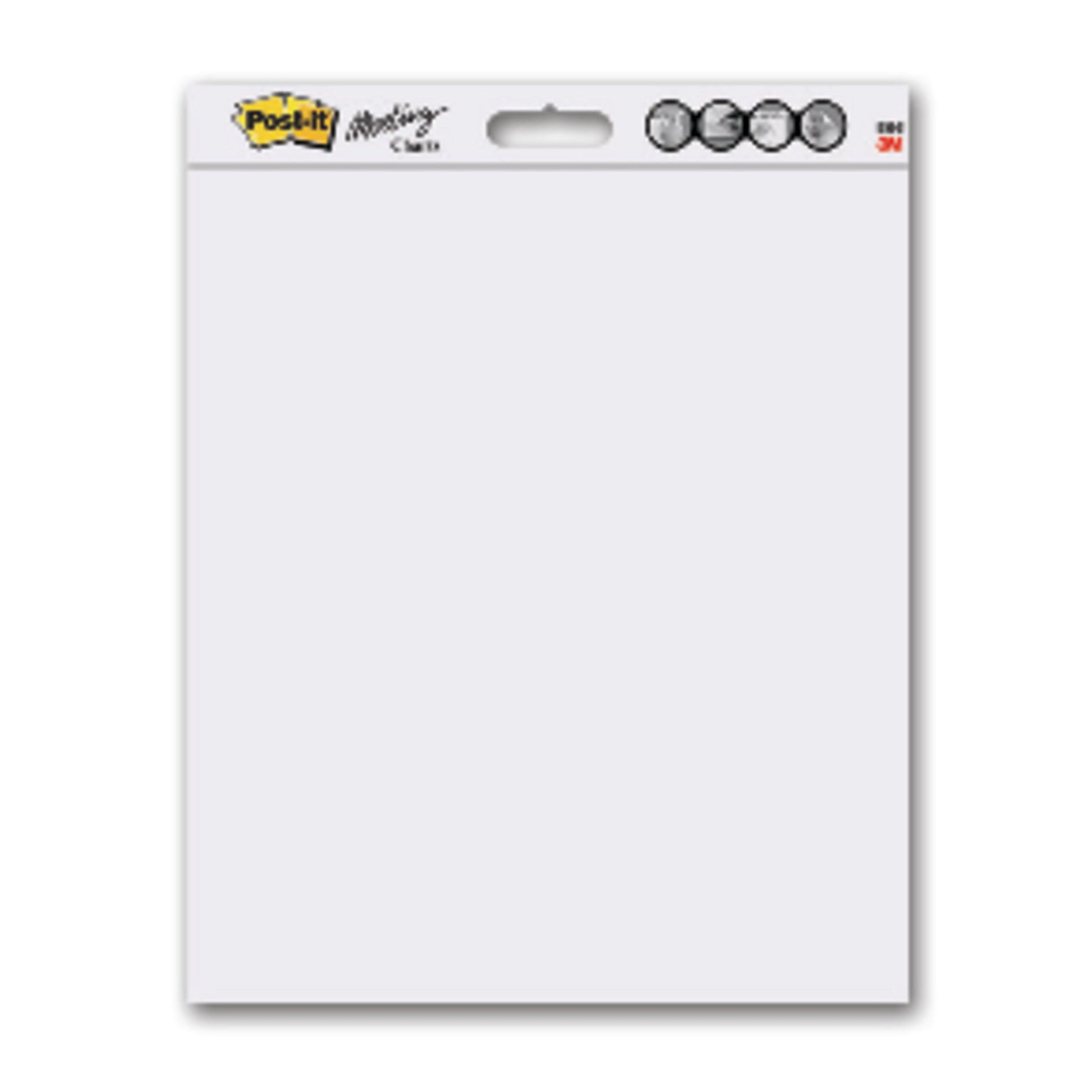 Die 3M Deutschland GmbH Post-it® Super Sticky Meeting Chart 566 ist ein weißer, selbstklebender Flipchartblock (58,4 x 50,8 cm, 20 Blatt/Block, 2 Blöcke/Packung), der mit Command™-Streifen und einem Aufhängeloch an der Wand befestigt werden kann. 100% PEFC-zertifiziert.